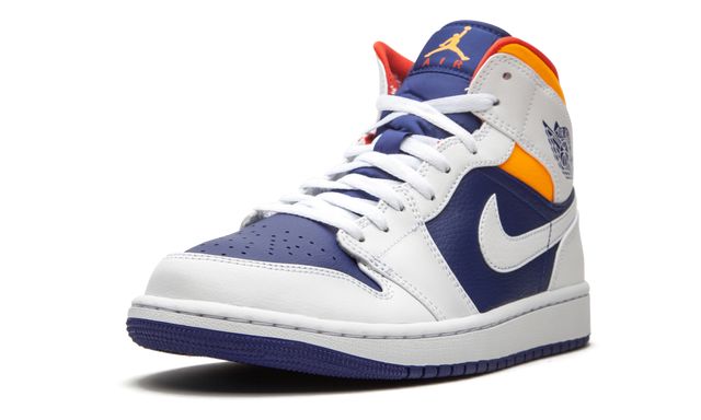 Jordan 1 Mid White Laser Orange Deep Royal Blue